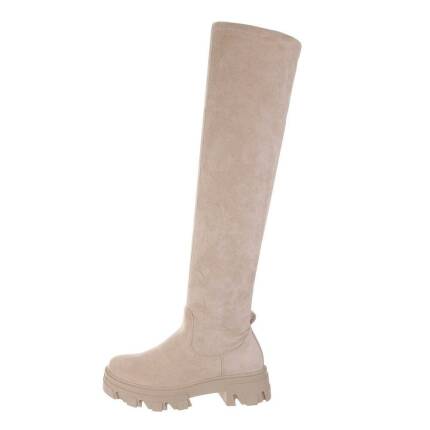 Damen Overknee-Stiefel - beige Gr. 37