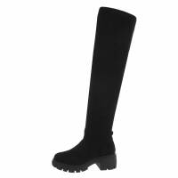 Damen Overknee-Stiefel - blacksuede