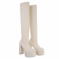 Damen Overknee-Stiefel - beige