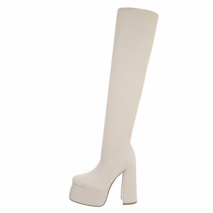 Damen Overknee-Stiefel - beige Gr. 39