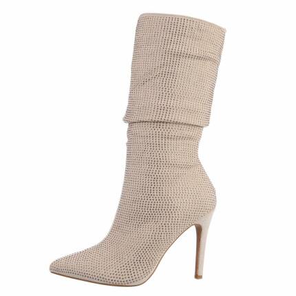 Damen High-Heel Stiefeletten - beige