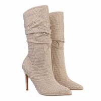 Damen High-Heel Stiefeletten - beige