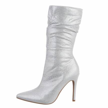 Damen High-Heel Stiefeletten - silver Gr. 37