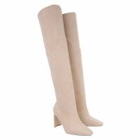 Damen Overknee-Stiefel - beige