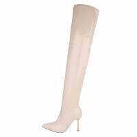 Damen Overknee-Stiefel - beige