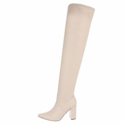 Damen Overknee-Stiefel - beige