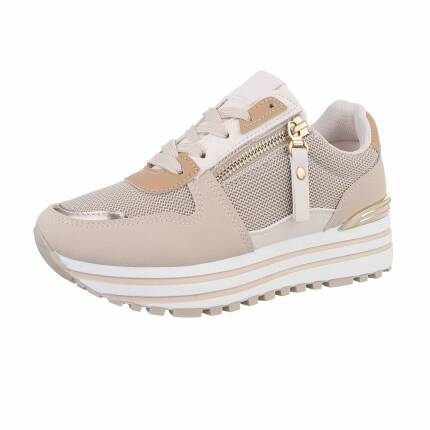 Damen Keilabsatz-Sneakers - beige Gr. 37