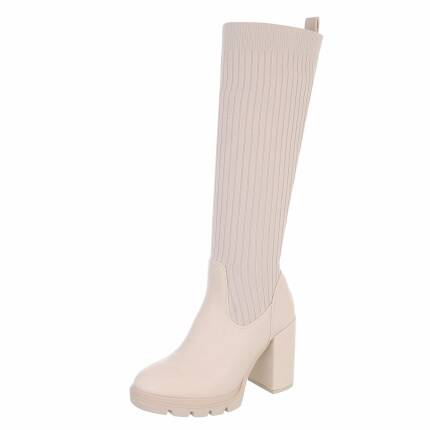 Damen High-Heel Stiefel - beige Gr. 36