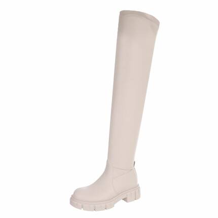 Damen Overknee-Stiefel - beige