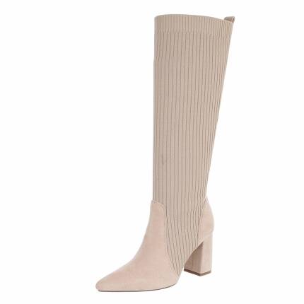 Damen High-Heel Stiefel - beige Gr. 38