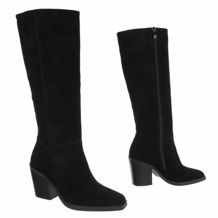 Damen Echtleder High-Heel Stiefel - black