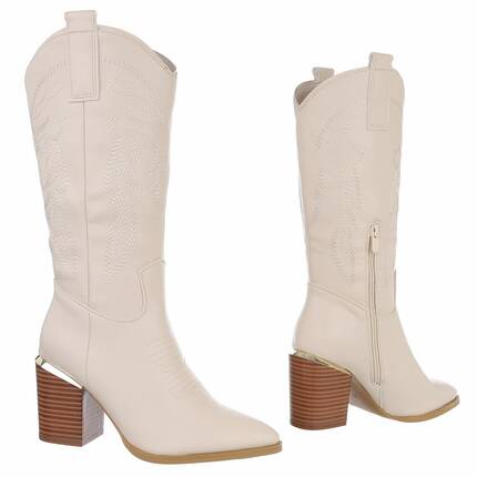 Damen High-Heel Stiefel - beige