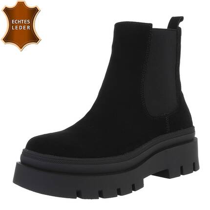 Damen Echtleder Chelsea Boots - black