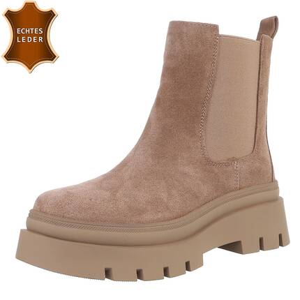 Damen Echtleder Chelsea Boots - taupe