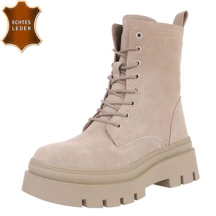 Damen Echtleder Schnrstiefeletten - beige Gr. 41