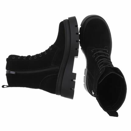 Damen Echtleder Schnrstiefeletten - black