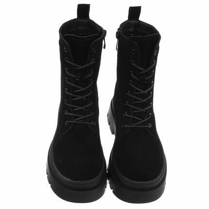 Damen Echtleder Schnrstiefeletten - black