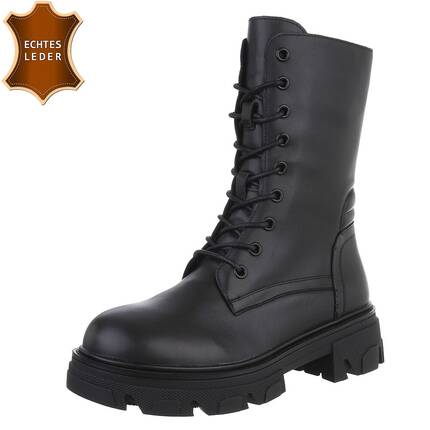 Damen Echtleder Schnrstiefeletten - black