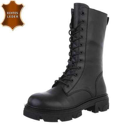 Damen Echtleder Schnrstiefeletten - black