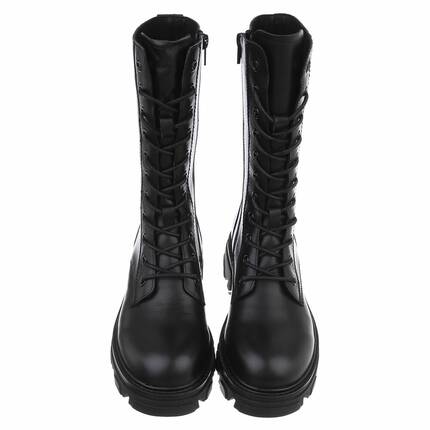 Damen Echtleder Schnrstiefeletten - black