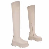 Damen Overknee-Stiefel - beige